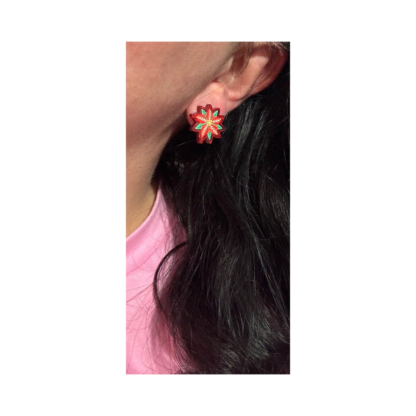 Poinsettia Sparkle Post Earrings