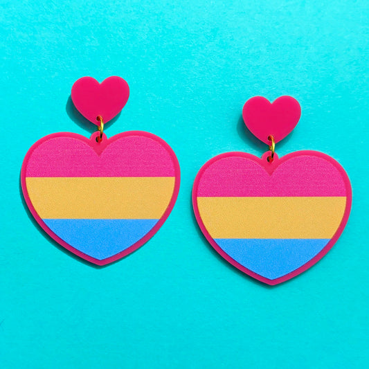Pansexual Pride Heart Drop Earrings