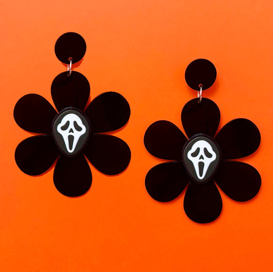 Ghostface Black Flower Drop Earrings