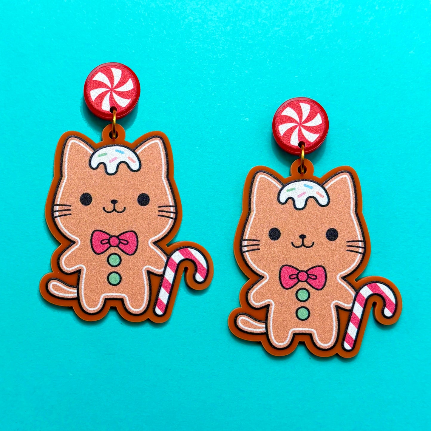 Gingerbread Kitty Drop Earrings