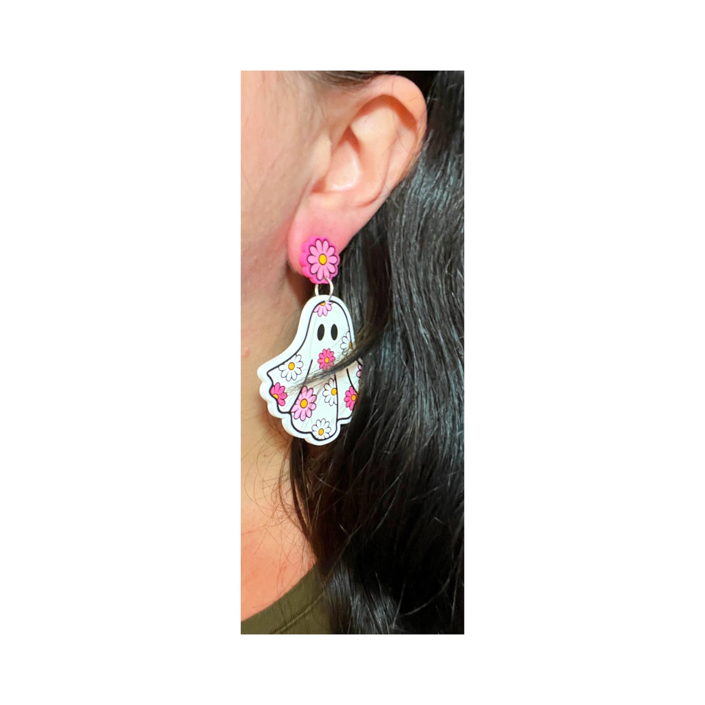 Flower Power Pink Ghost Drop Earrings