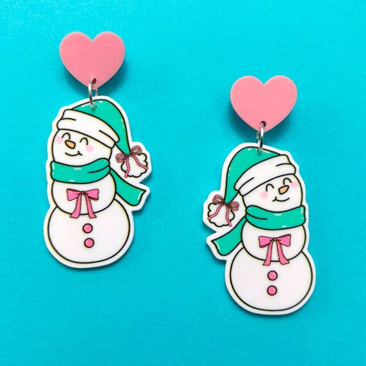 Pastel Snowman Drop Earrings