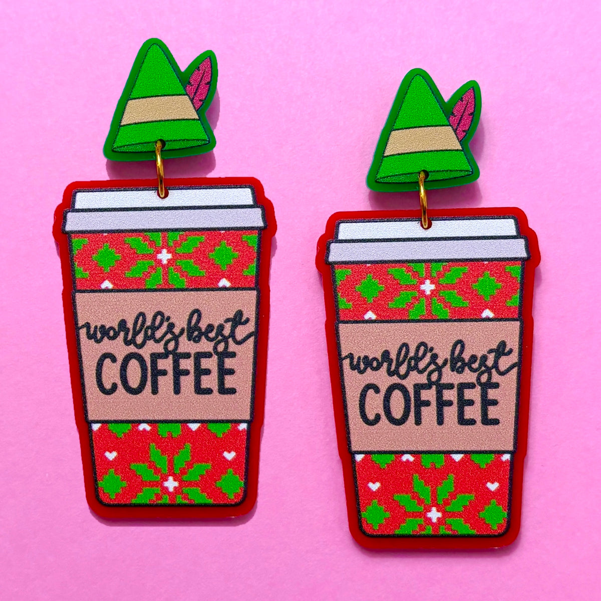 World’s Best Coffee Elf Drop Earrings