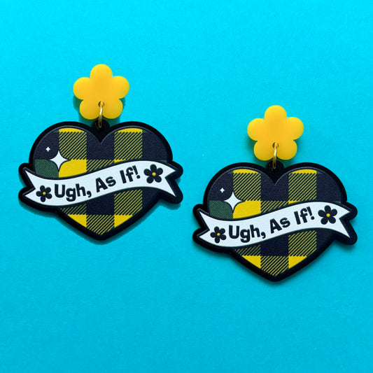 Ugh, As If! Plaid Heart Acrylic Drop Earrings