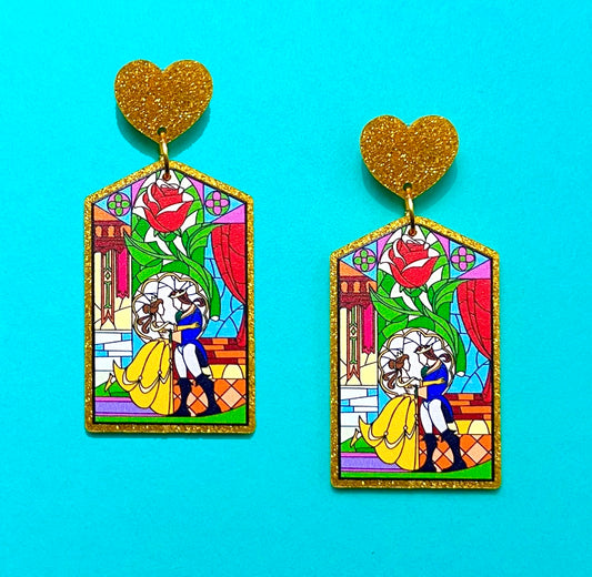 Belle & Prince Stained Glass Glitter Acrylic Earrings