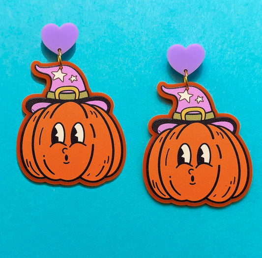 Retro Witchy Pumpkin Drop Earrings