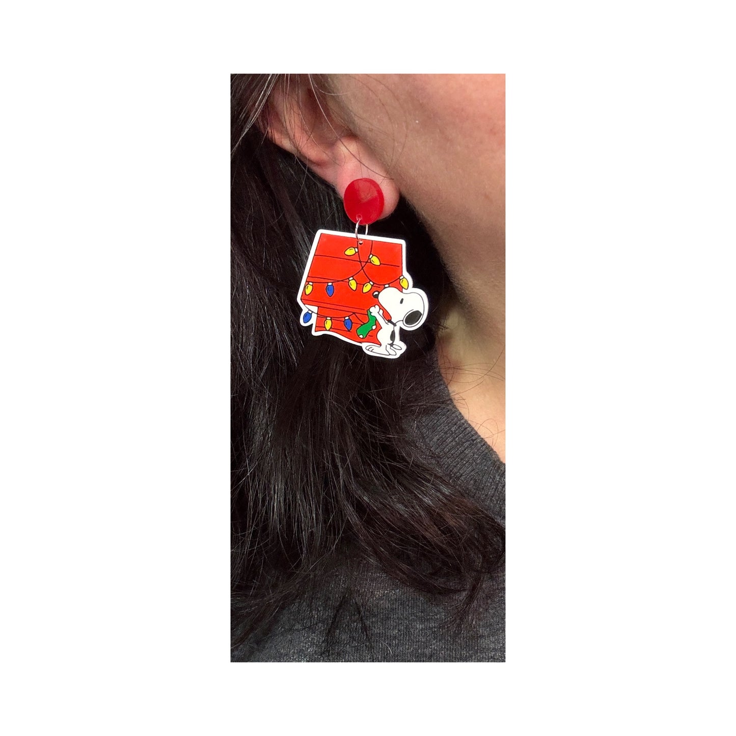 Christmas Beagle House Acrylic Drop Earrings