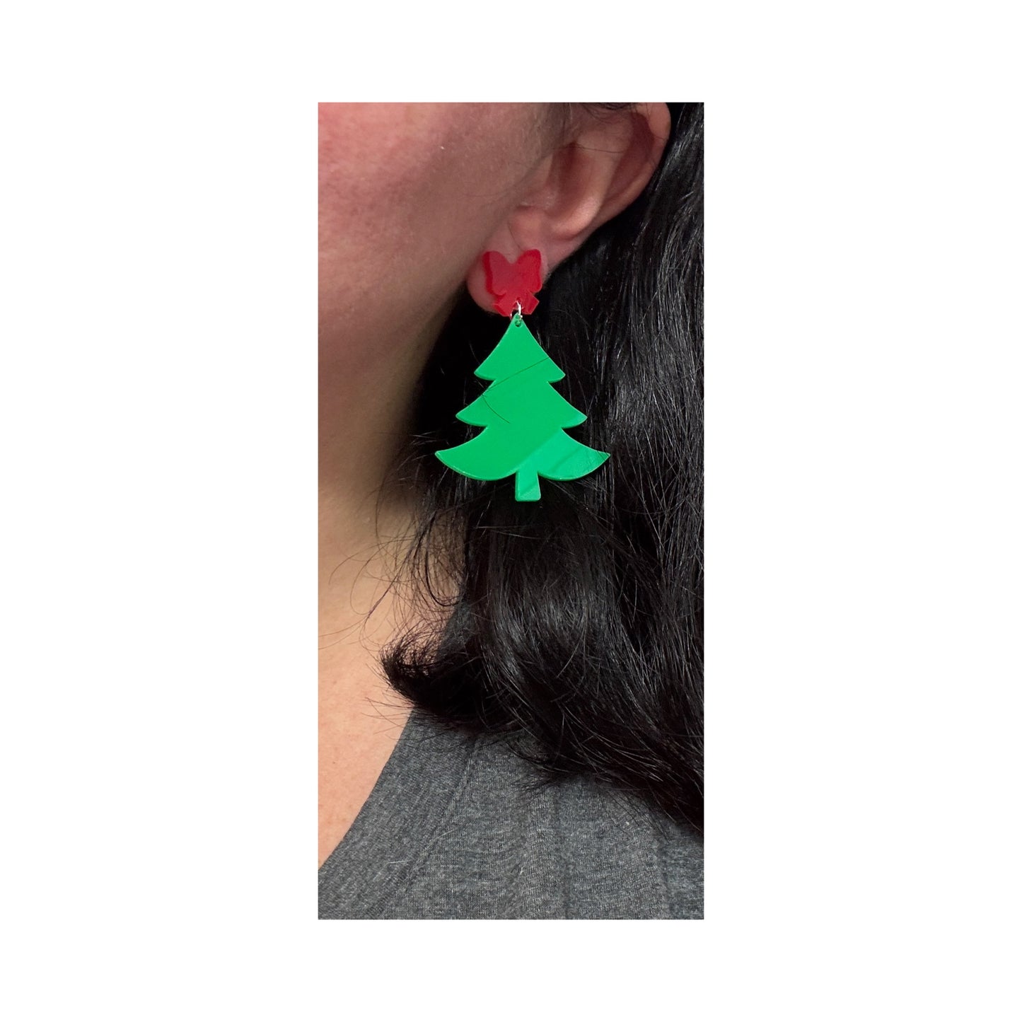 Red Bow Christmas Tree Drop Earrings
