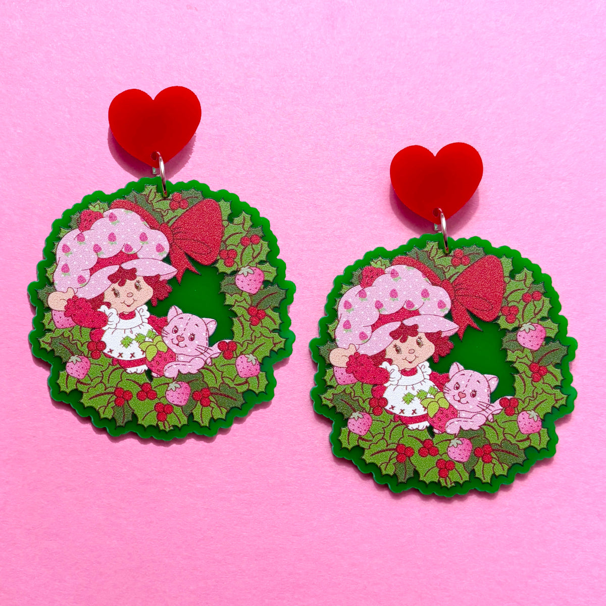 Shortcake Cutie & Kitty Wreath Drop Earrings