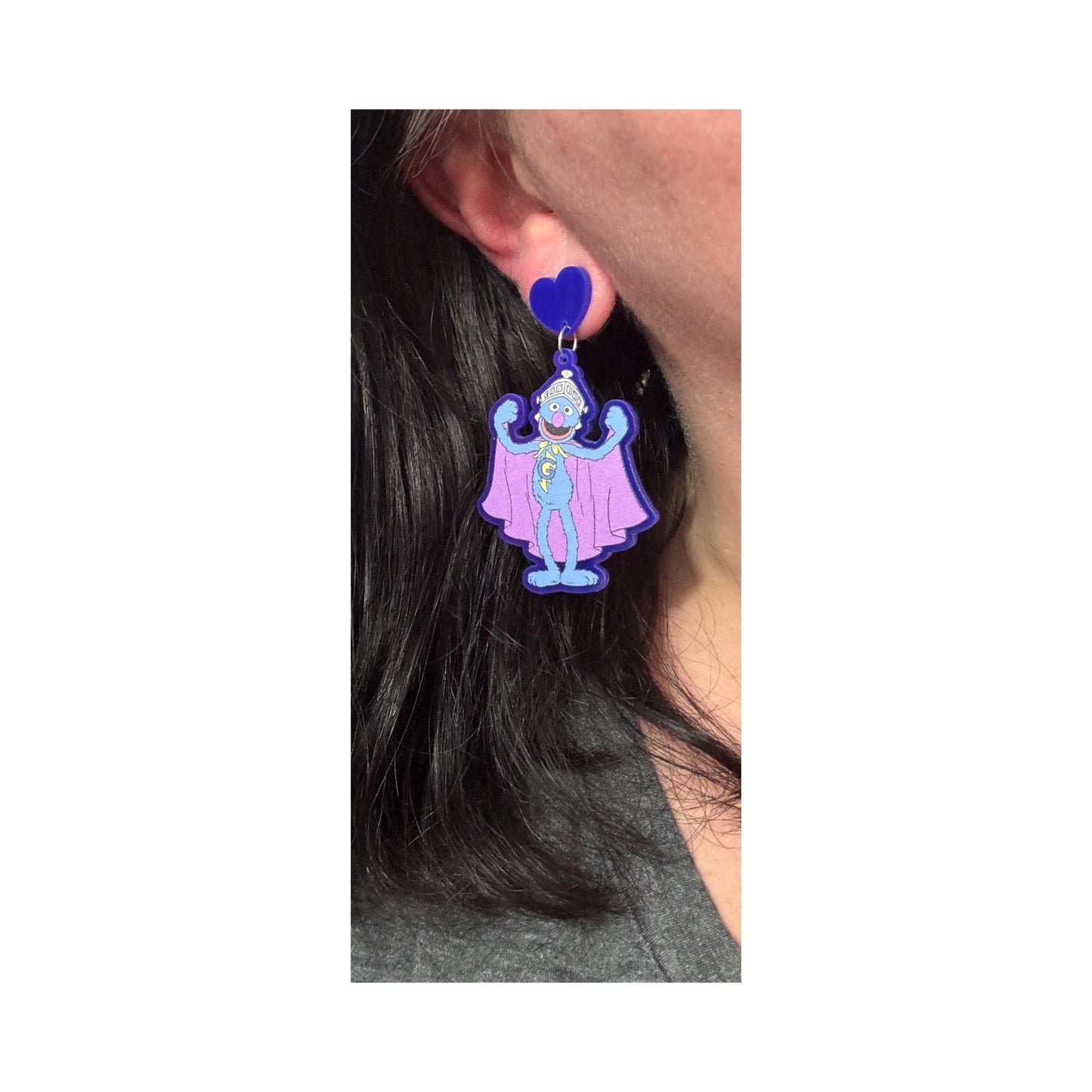 Super Blue Monster Puppet Drop Earrings