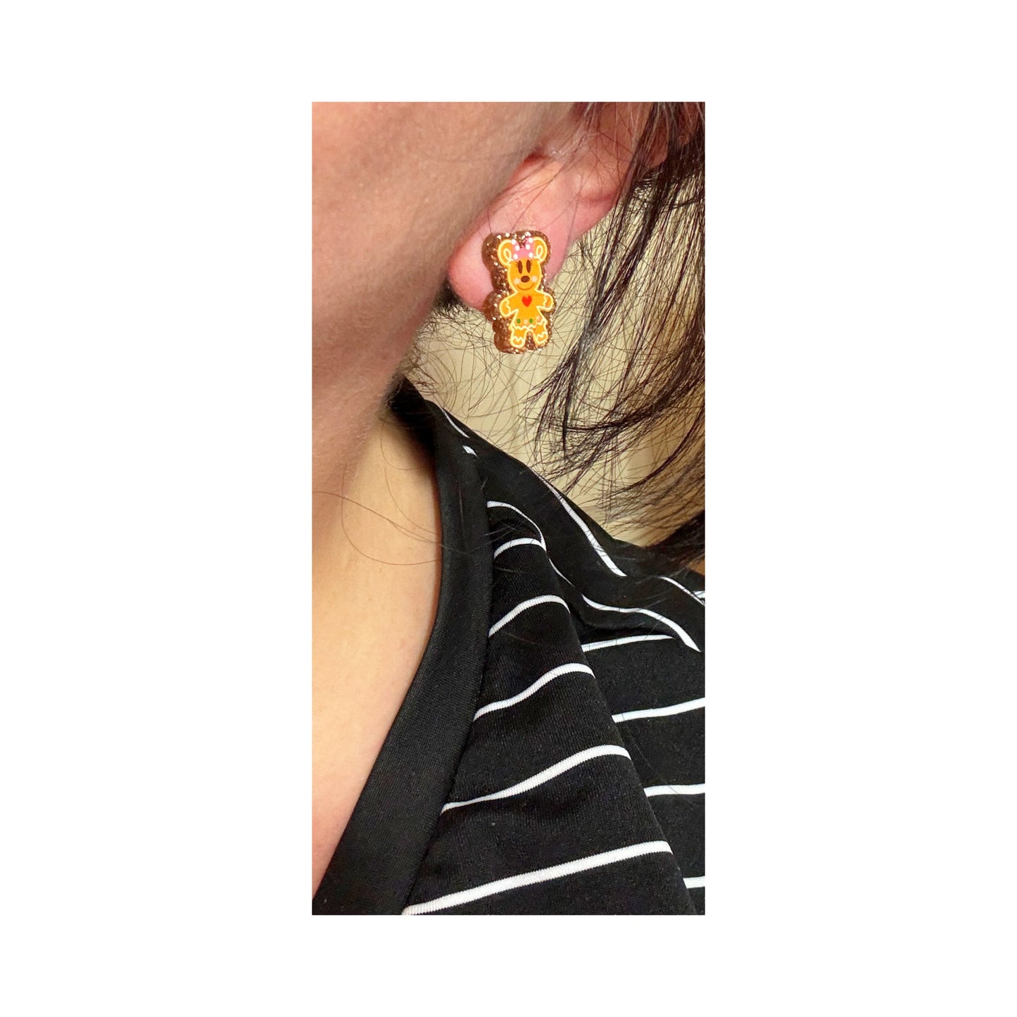 Mouse Gingerbread Couple Gold Glitter Post Earrings
