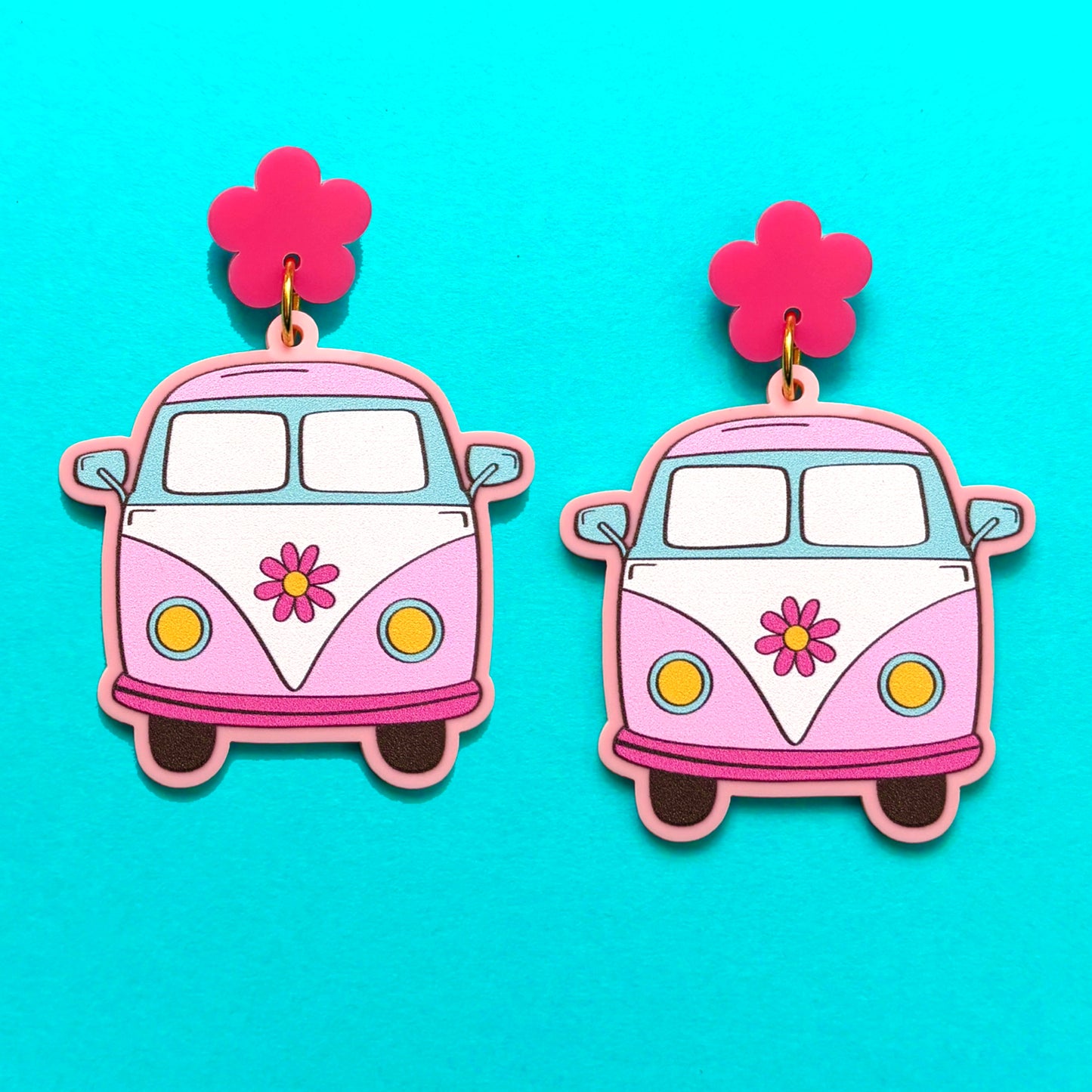 Pink & Aqua Groovy Van Drop Earrings