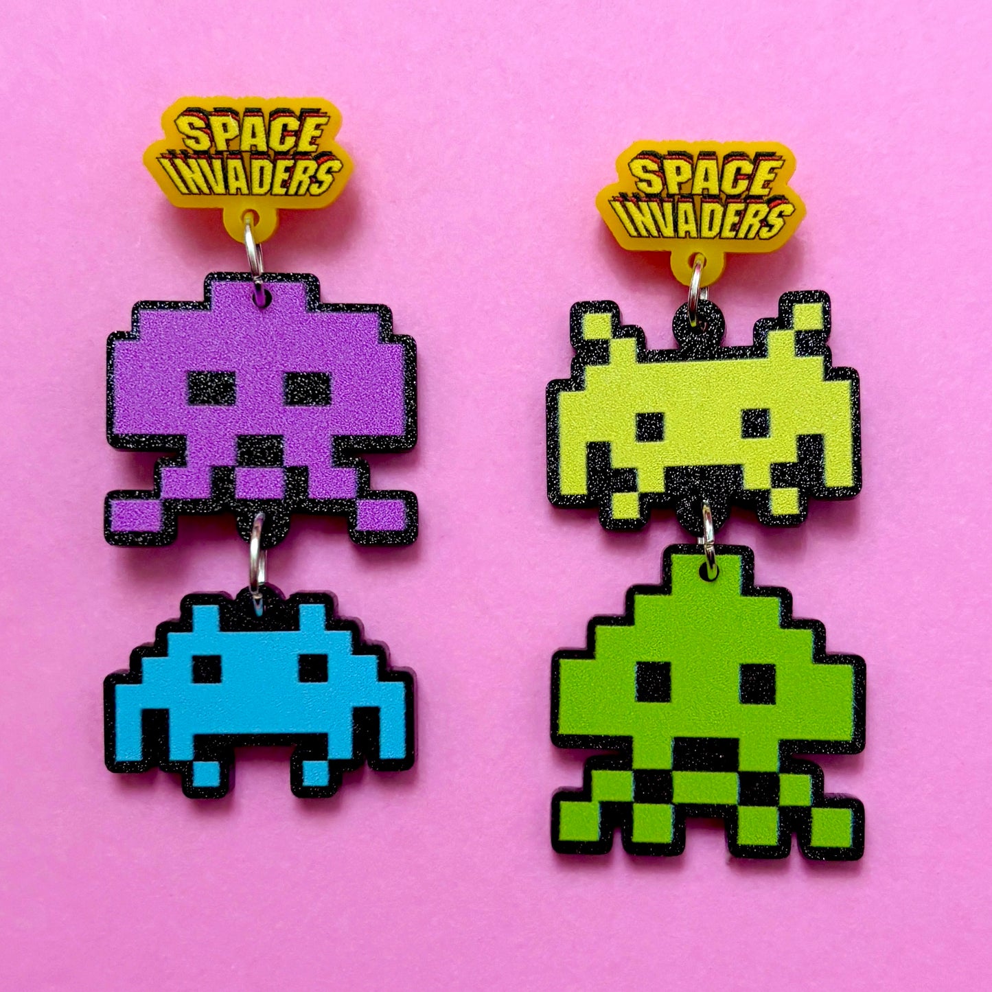 Alien Invaders Game Tiered Drop Earrings