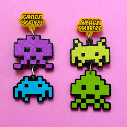 Alien Invaders Game Tiered Drop Earrings