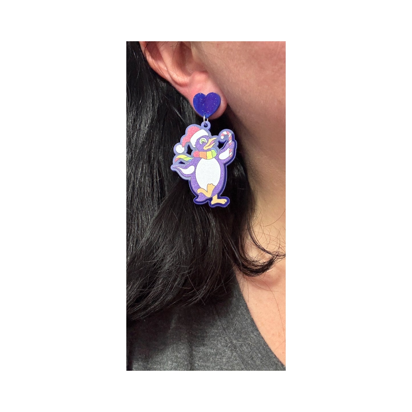 90s Neon Christmas Penguin Drop Earrings
