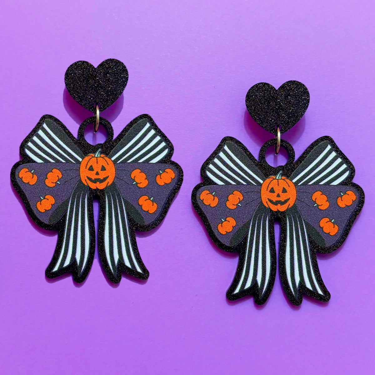 Pumpkin Stripe Bow Drop Earrings