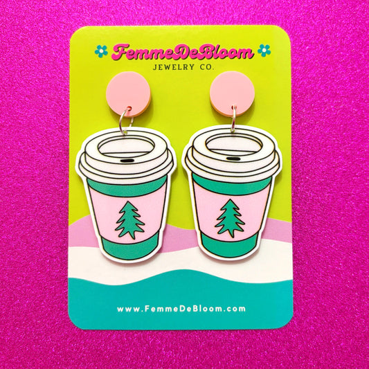 FREE GIFT - Pink Christmas Tree Coffee Drop Earrings
