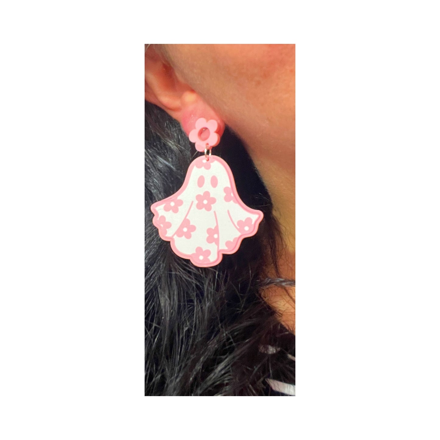 Pastel Pink Groovy Ghost Drop Earrings