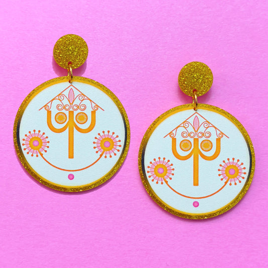 Clock Face Glitter Drop Earrings