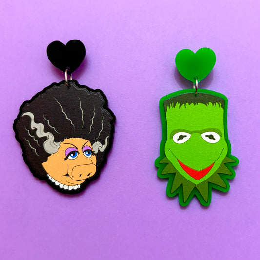Frogenstein & Bride Piggy Drop Earrings