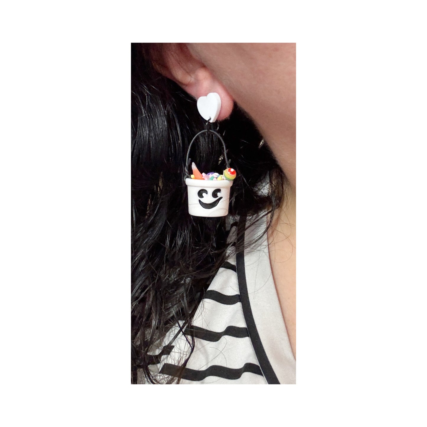 Ghost Bucket 3D Drop Earrings