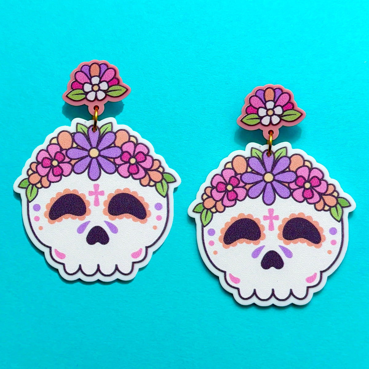 Pastel Sugar Skull Cutie Drop Earrings