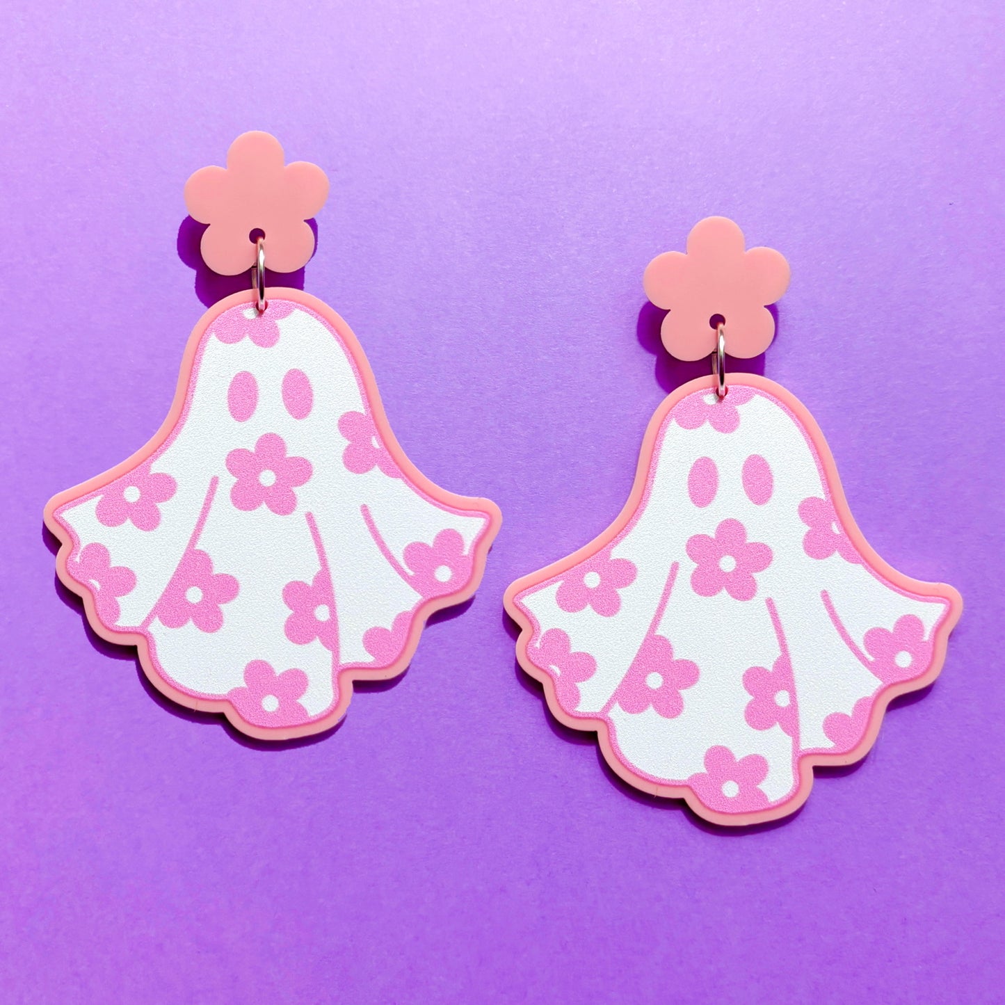 Pink Groovy Ghost Drop Earrings