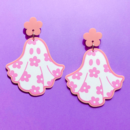 Pastel Pink Groovy Ghost Drop Earrings