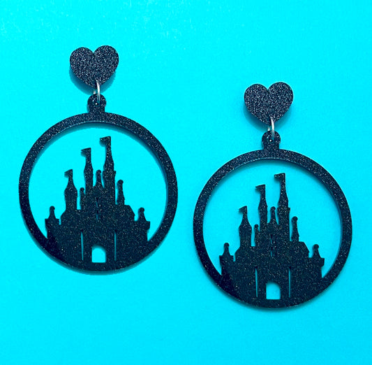 Black Sparkle Castle Silhouette Earrings