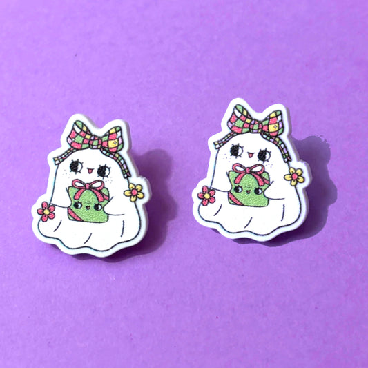 Plaid Bow Christmas Boo Post Earrings