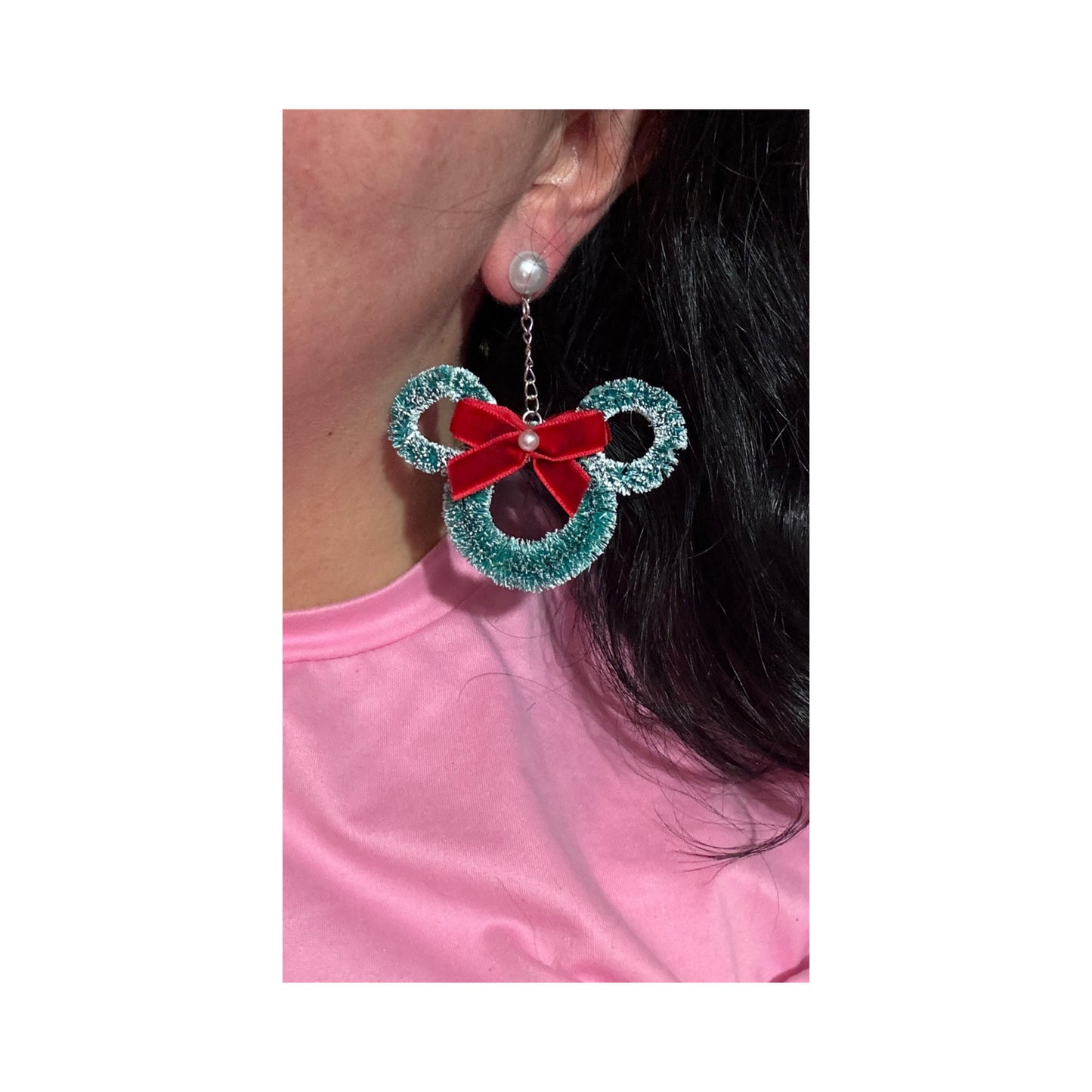 Mouse Wreath Velvet Bow Drop Earrings