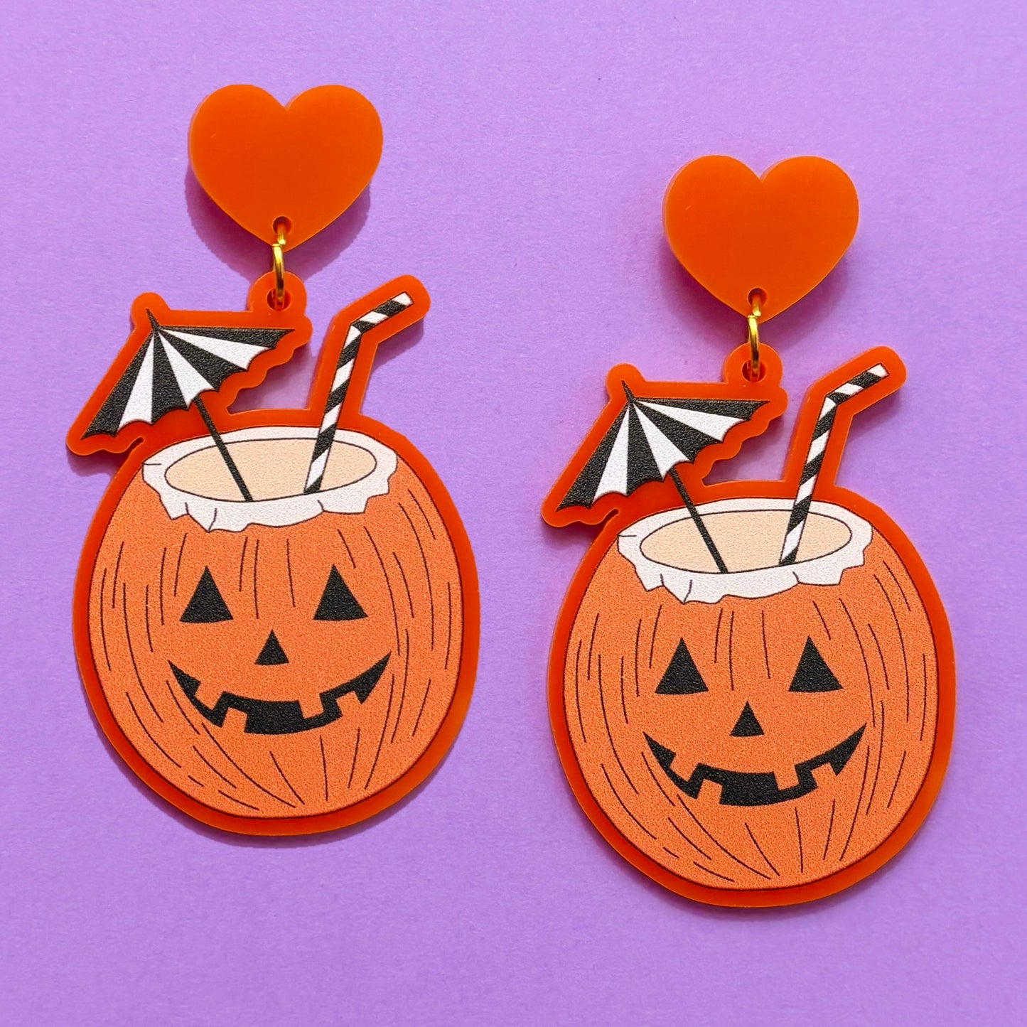 Jack-o’-lantern Coconut Cocktail Drop Earrings