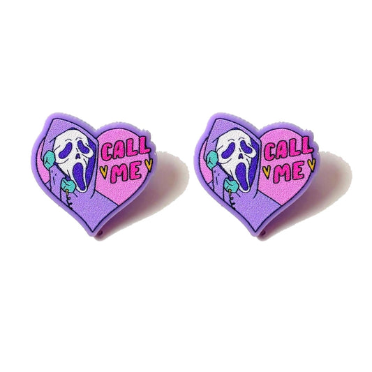 Pastel Call Me Ghostface Heart Post Earrings