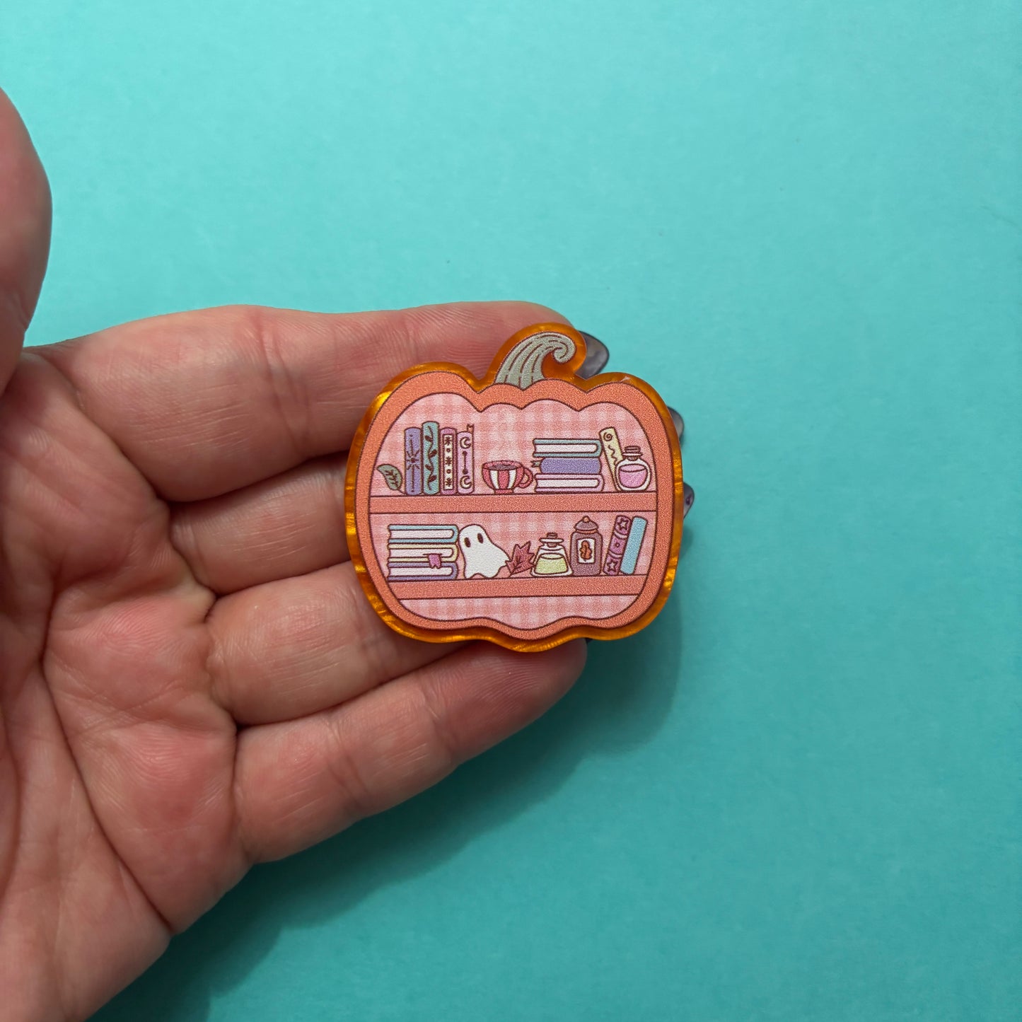 Pumpkin Bookshelf Pin