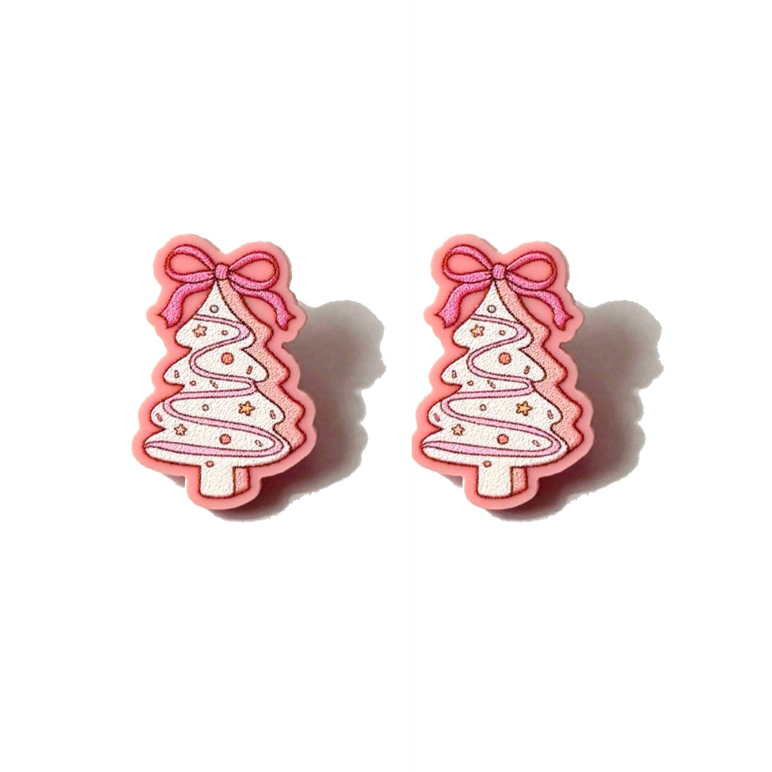 Pastel Pink Tree Cake Bow Post Earrings