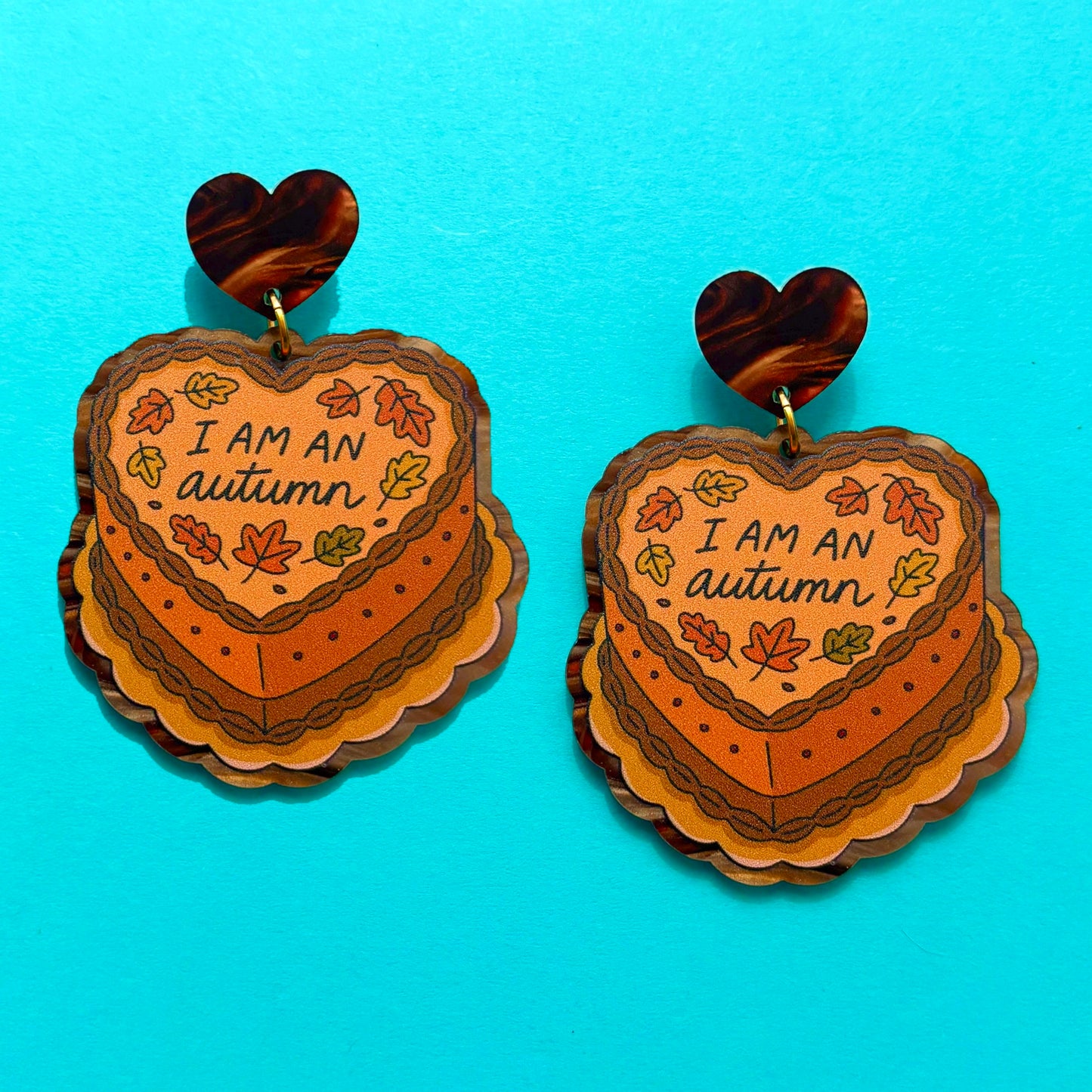 I Am An Autumn Heart Cake Drop Earrings
