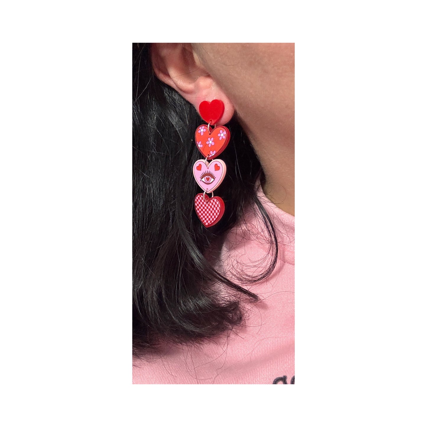 Groovy Hearts Retro Tiered Acrylic Drop Earrings