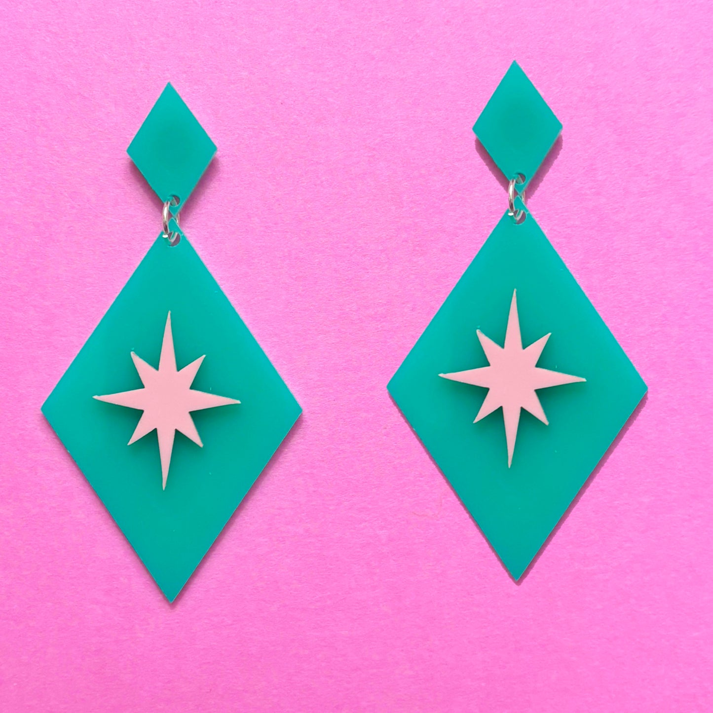 Aqua & Pink Retro Twinkle Drop Earrings