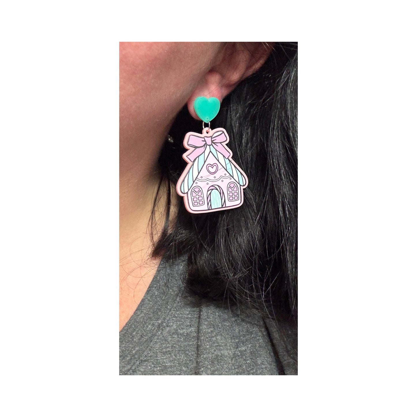 Pink Coquette Gingerbread House Drop Earrings