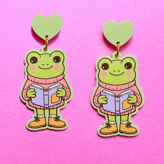 Bookish Frog Drop Earrings