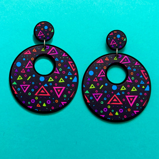90s Neon Geometric Print Round Drop Earrings