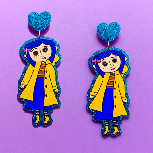 Button Eyes Girl Drop Earrings