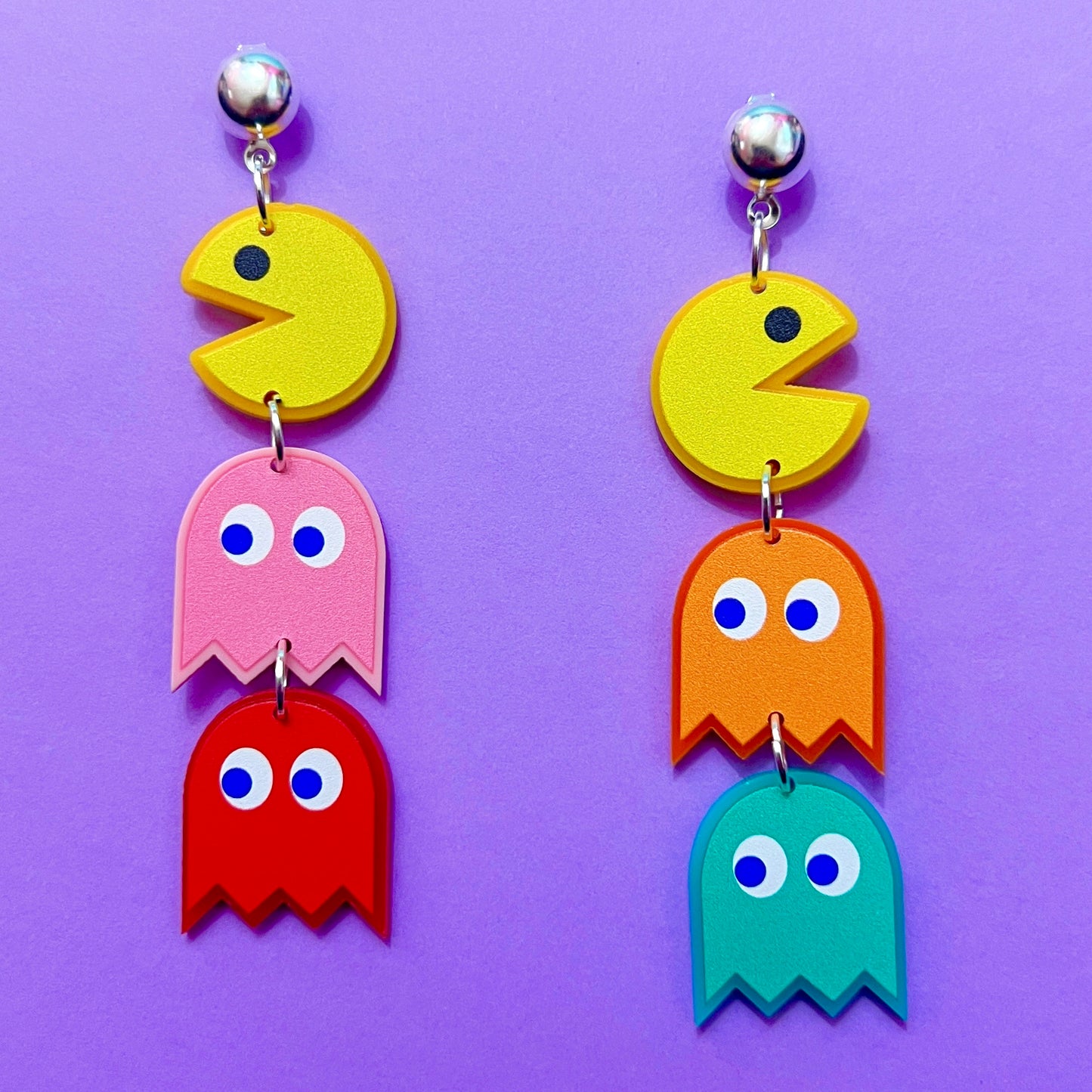 Pac Man Tiered Acrylic Drop Earrings