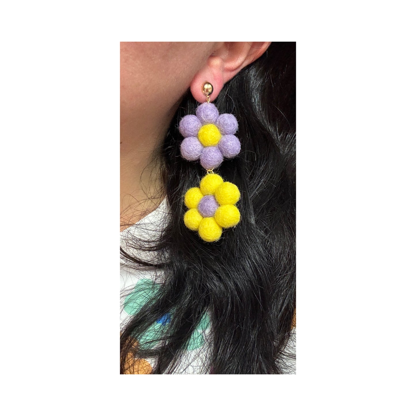 Violet Lemonade Felt Flower Drop Earrings