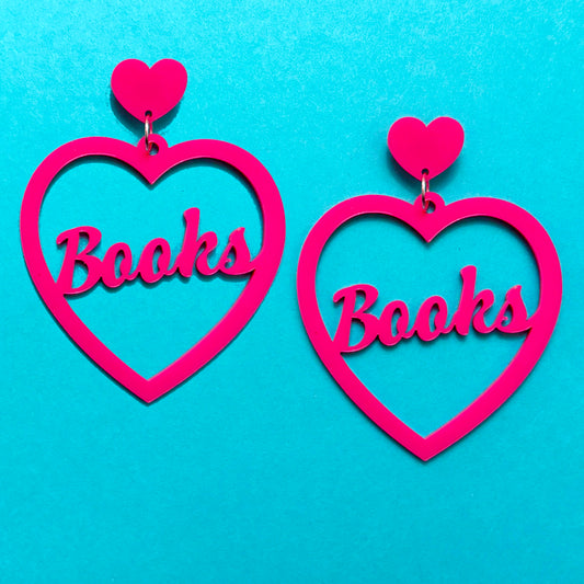 Hot Pink Books Heart Drop Earrings