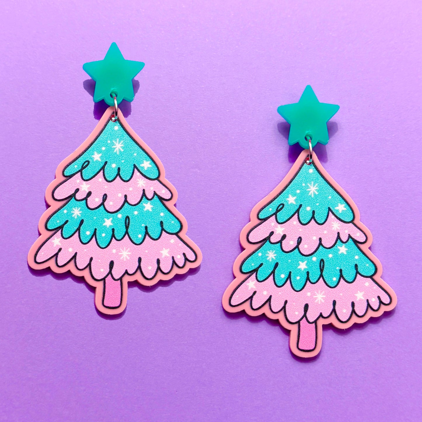 Mint & Pink Christmas Tree Drop Earrings