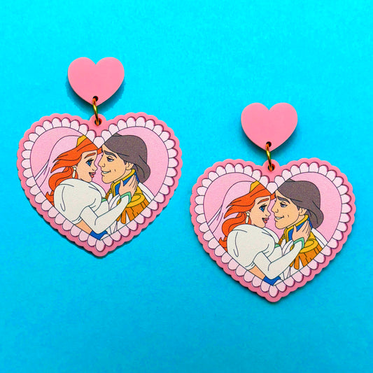 Mermaid & Prince Heart Drop Earrings
