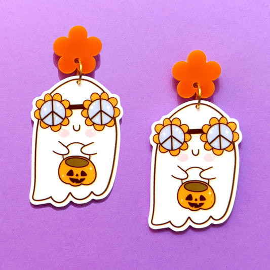 Groovy Orange Ghoul Drop Earrings