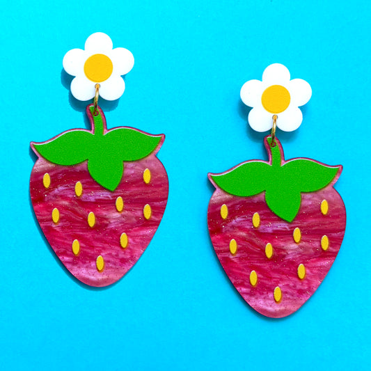 Strawberry Daisy Acrylic Drop Earrings
