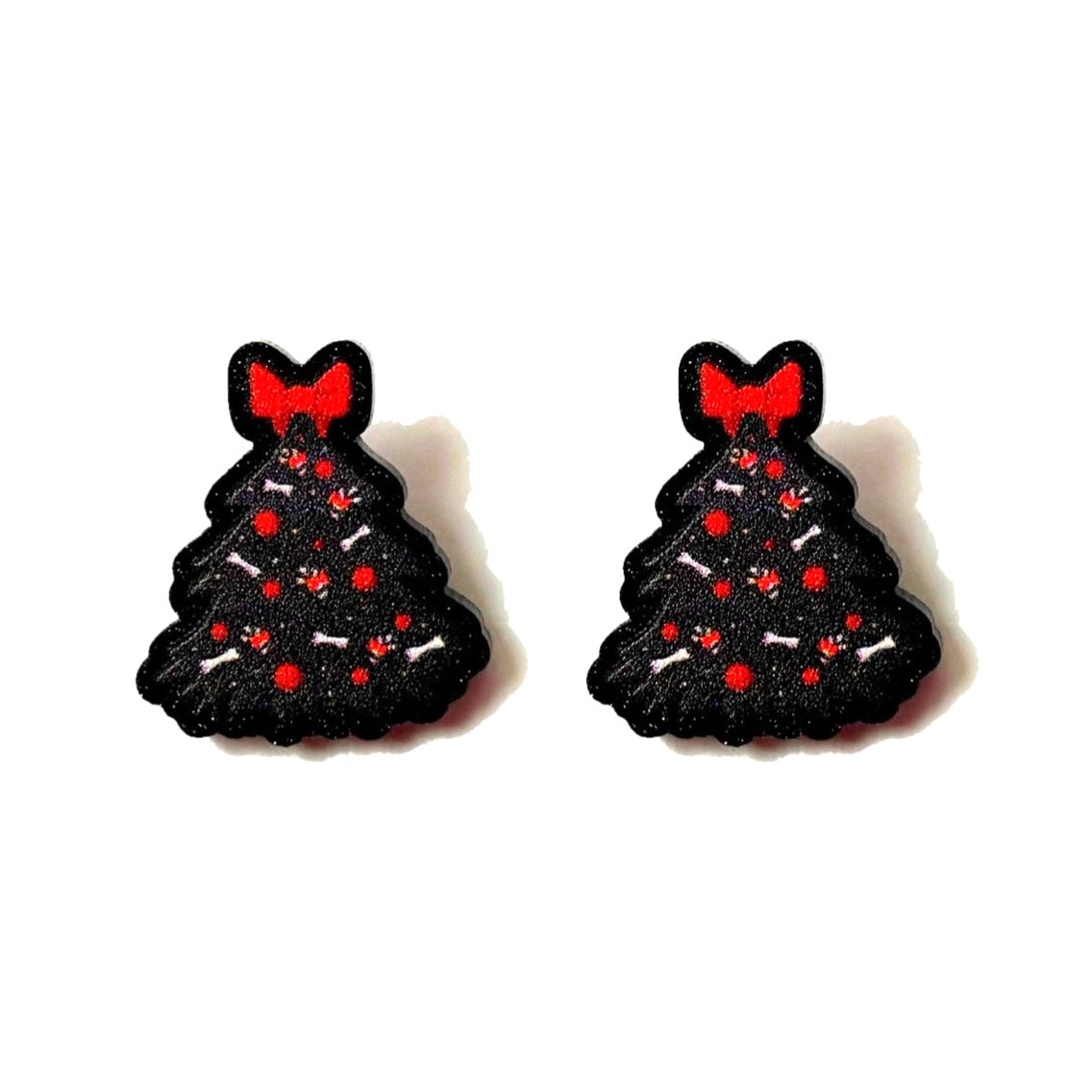 Red Bow Creepmas Tree Post Earrings